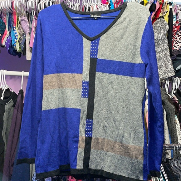 La Madona medium Blue and grey long sleeve sweater - Picture 1 of 7